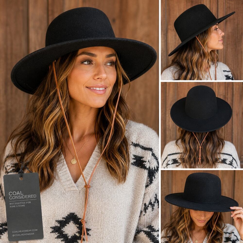 Coal Headwear The Meadow Wool Wide Brim Rancher Hat Black OSFM NWT